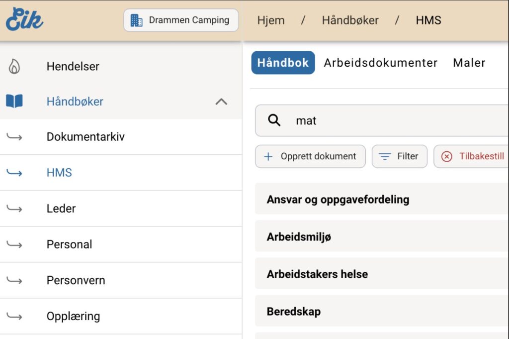 Eik HMS levert av Utflukt - Håndbok