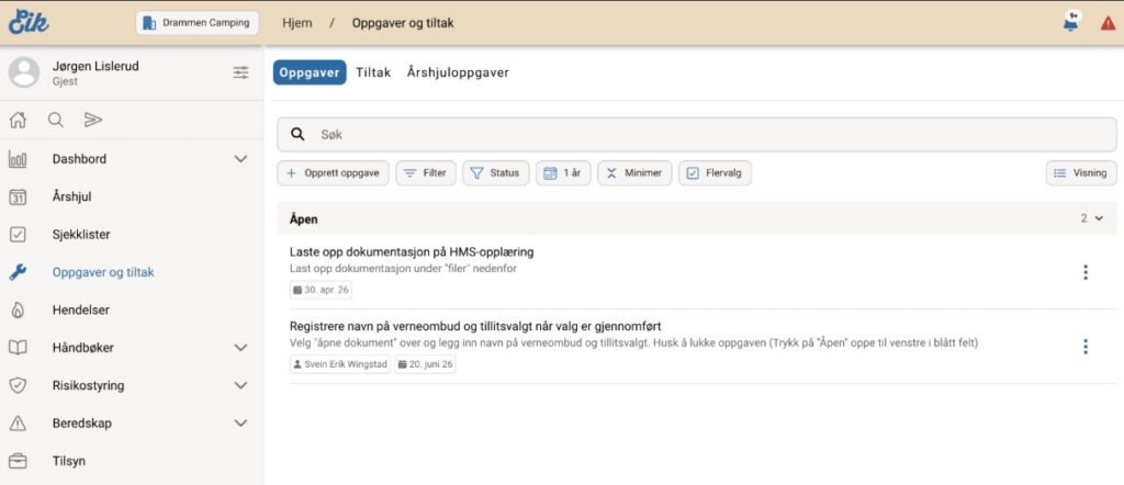Eik HMS levert av Utflukt - Oppgaver